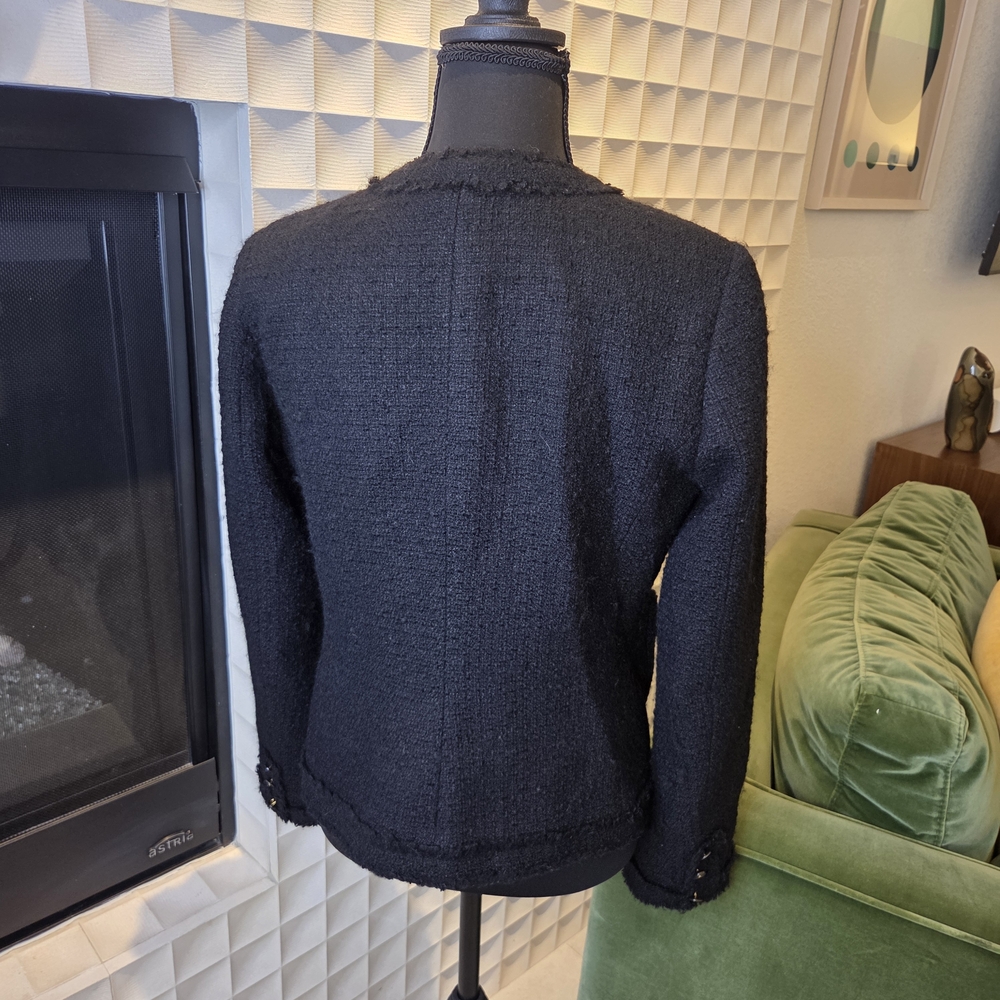 Vintage J.Crew Fringe Tweed Lady Jacket Black Bouclé | Size 6 - Picture 3 of 10